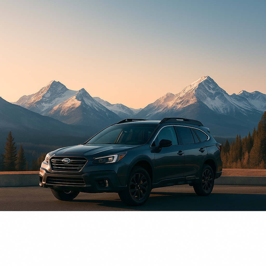 Mountain landscape with luxury vehicle